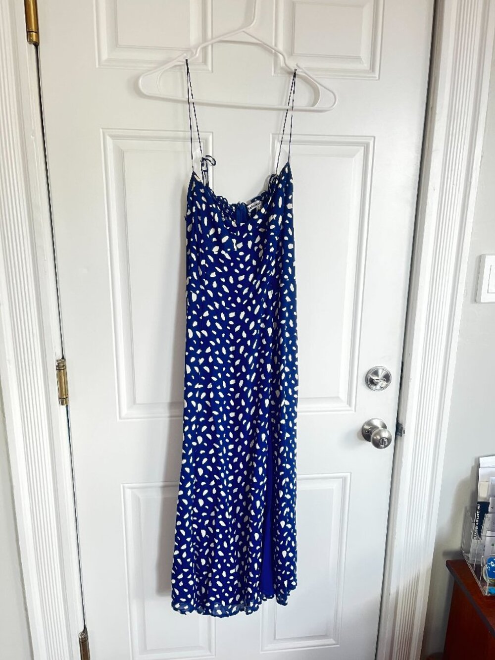Reformation Blue and White Midi Slip Dress